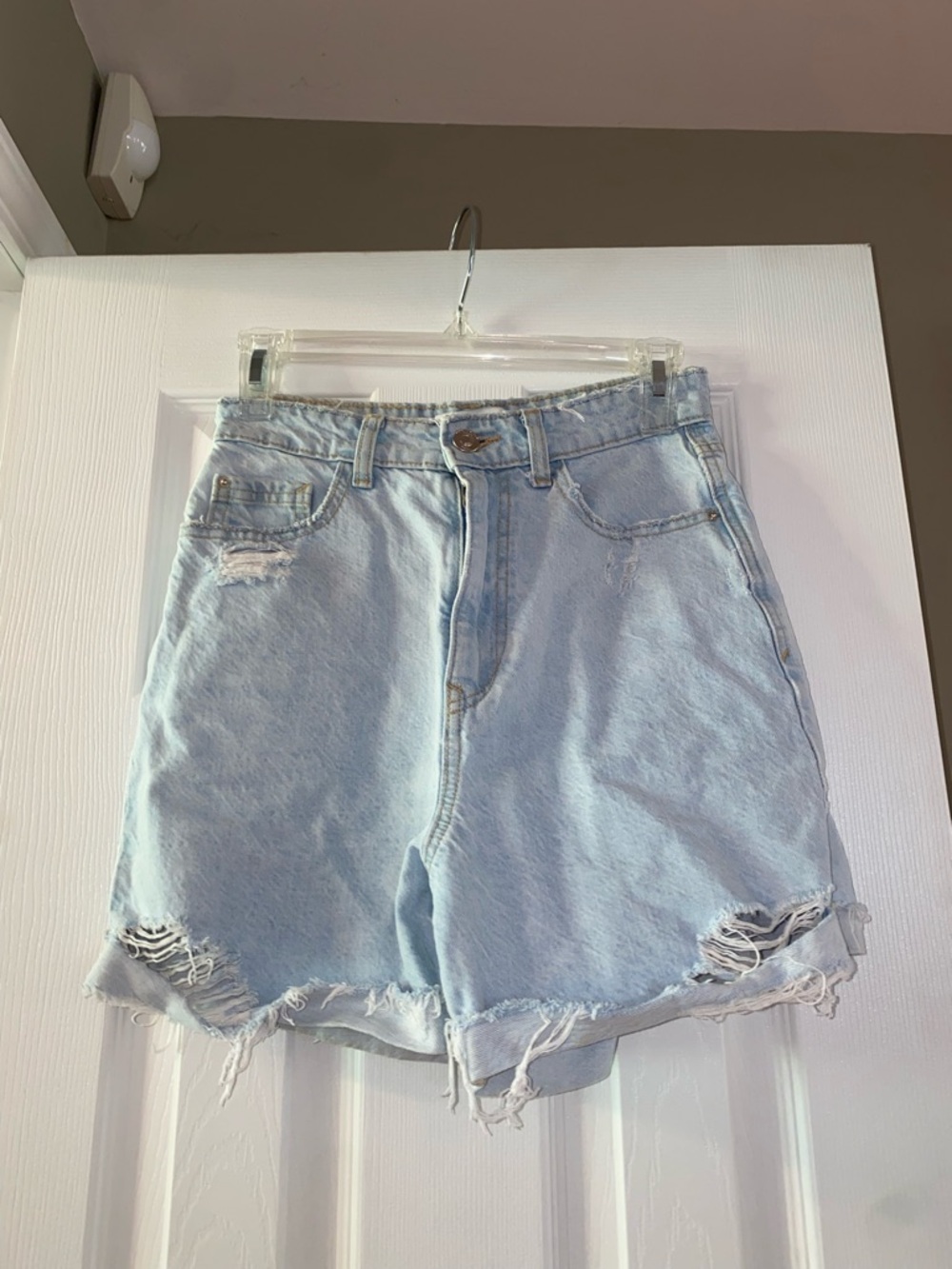 Zara Light Blue Distressed Denim Shorts